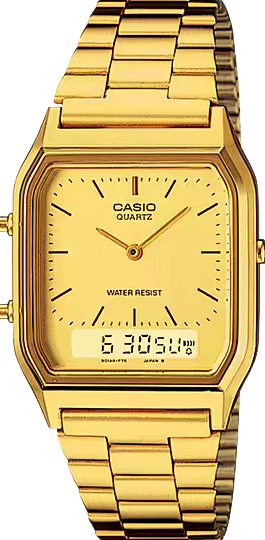 萬年鐘錶 - 卡西歐  CASIO 復古方形兩地時間指針電子錶 AQ-230GA-9D 錶徑 29.8MM
