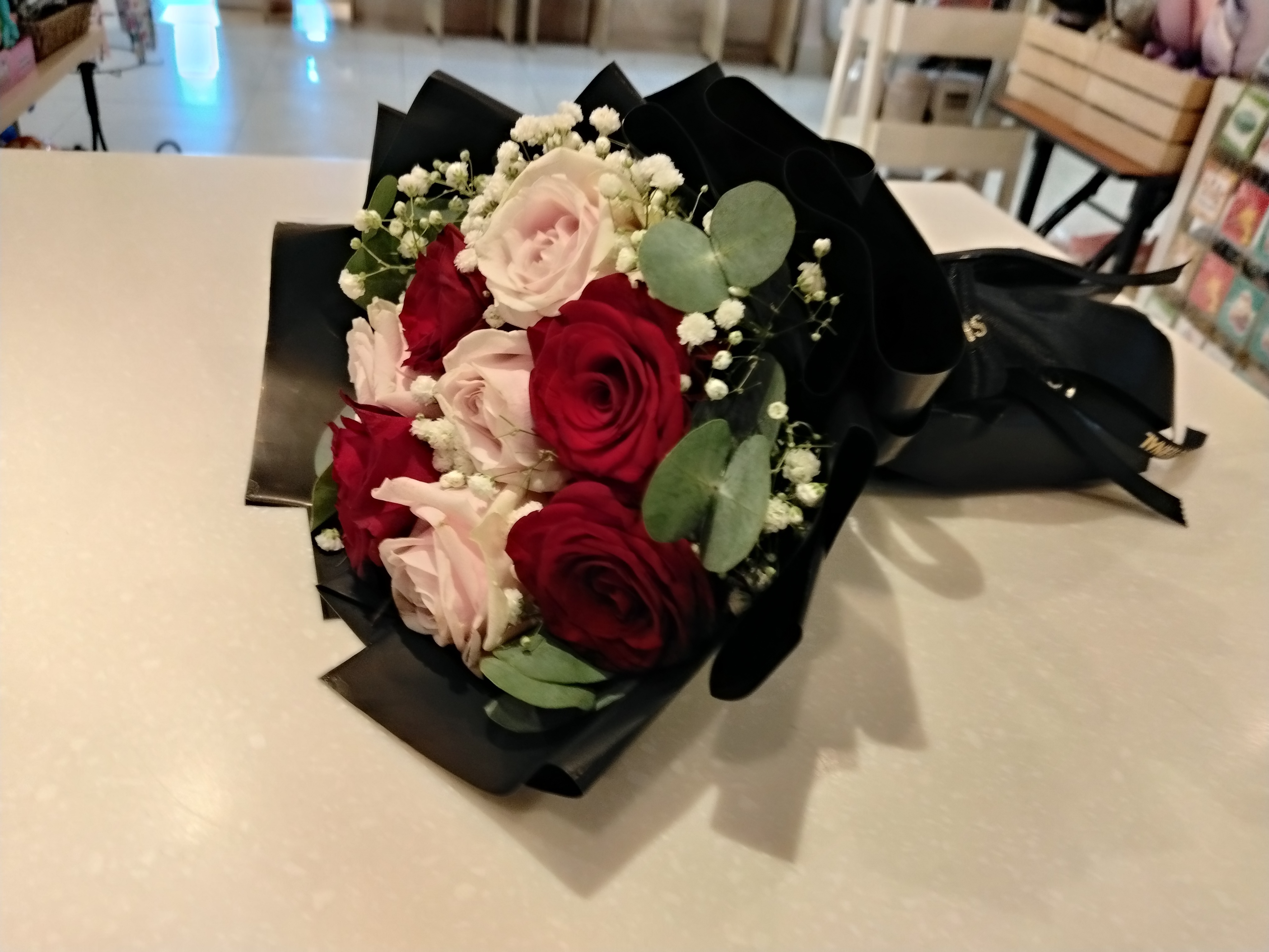 red and pink roses