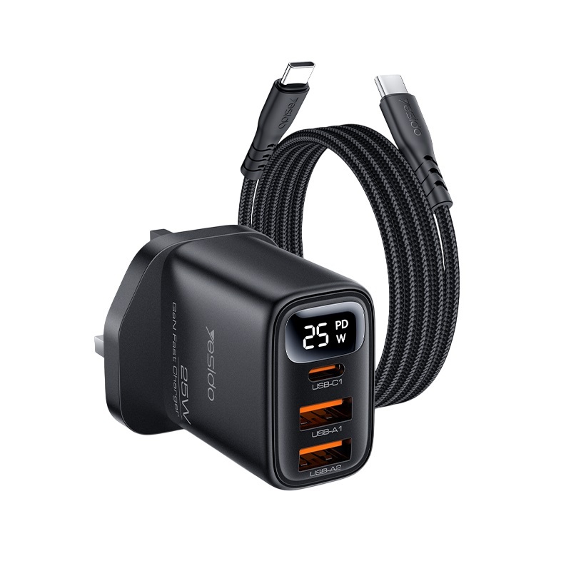 Yesido 3 Port 25W USB Charger with USB-C cable YC163