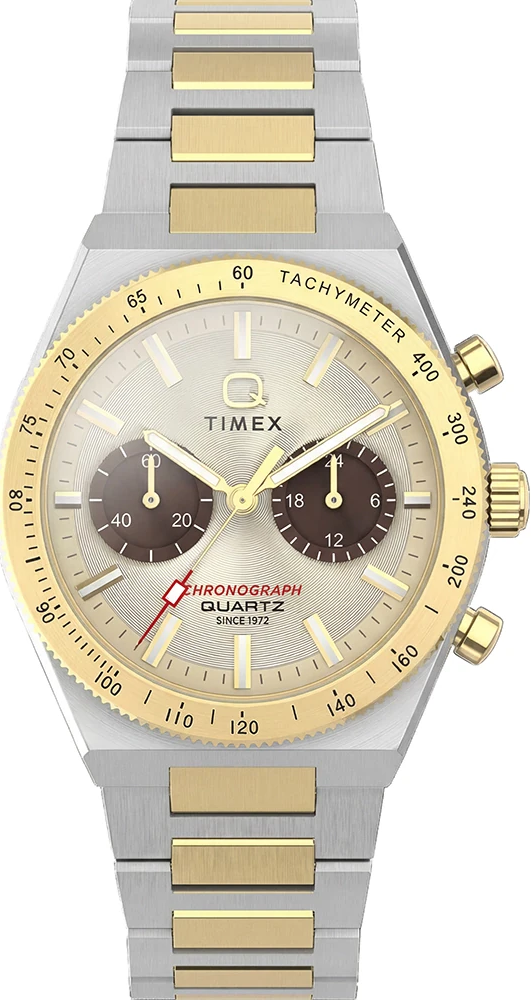 萬年鐘錶 - TIMEX 天美時   Q-Timex  半金色經典精緻呈現計時男錶  TW2Y92300  錶徑36MM