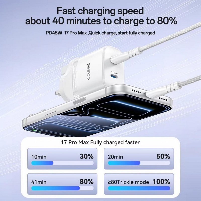 Yesido 2 Port 45W USB Charger with USB-C cable YC155
