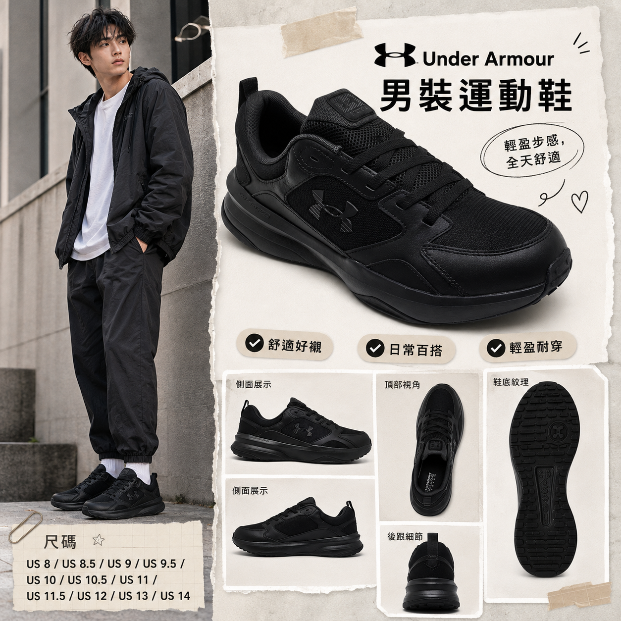 【預購】Under Armour H080803 UA Charged Edge 男裝運動鞋 (黑色)