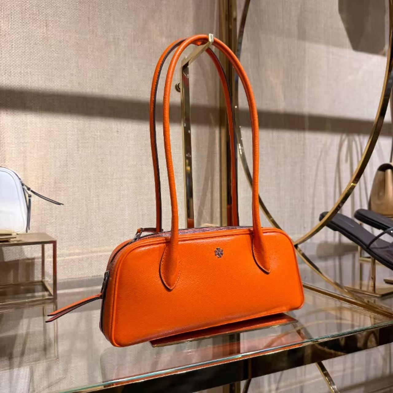 【預購】Tory Burch H0808151 Rory 十字紋皮革長形手提包 (橙色)