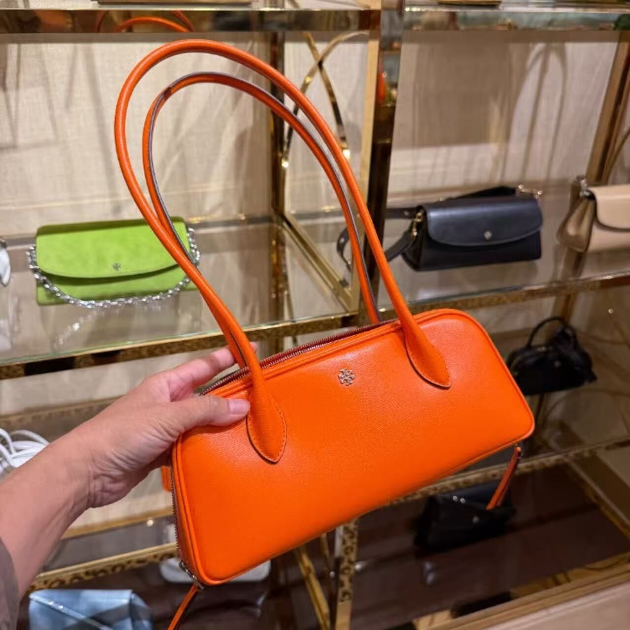 【預購】Tory Burch H0808151 Rory 十字紋皮革長形手提包 (橙色)