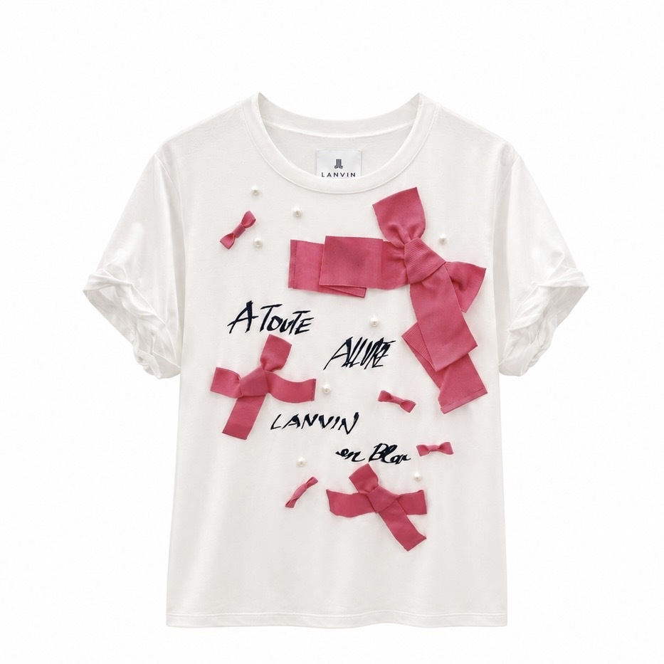 Lanvin蝴蝶結珍珠棉T-shirt