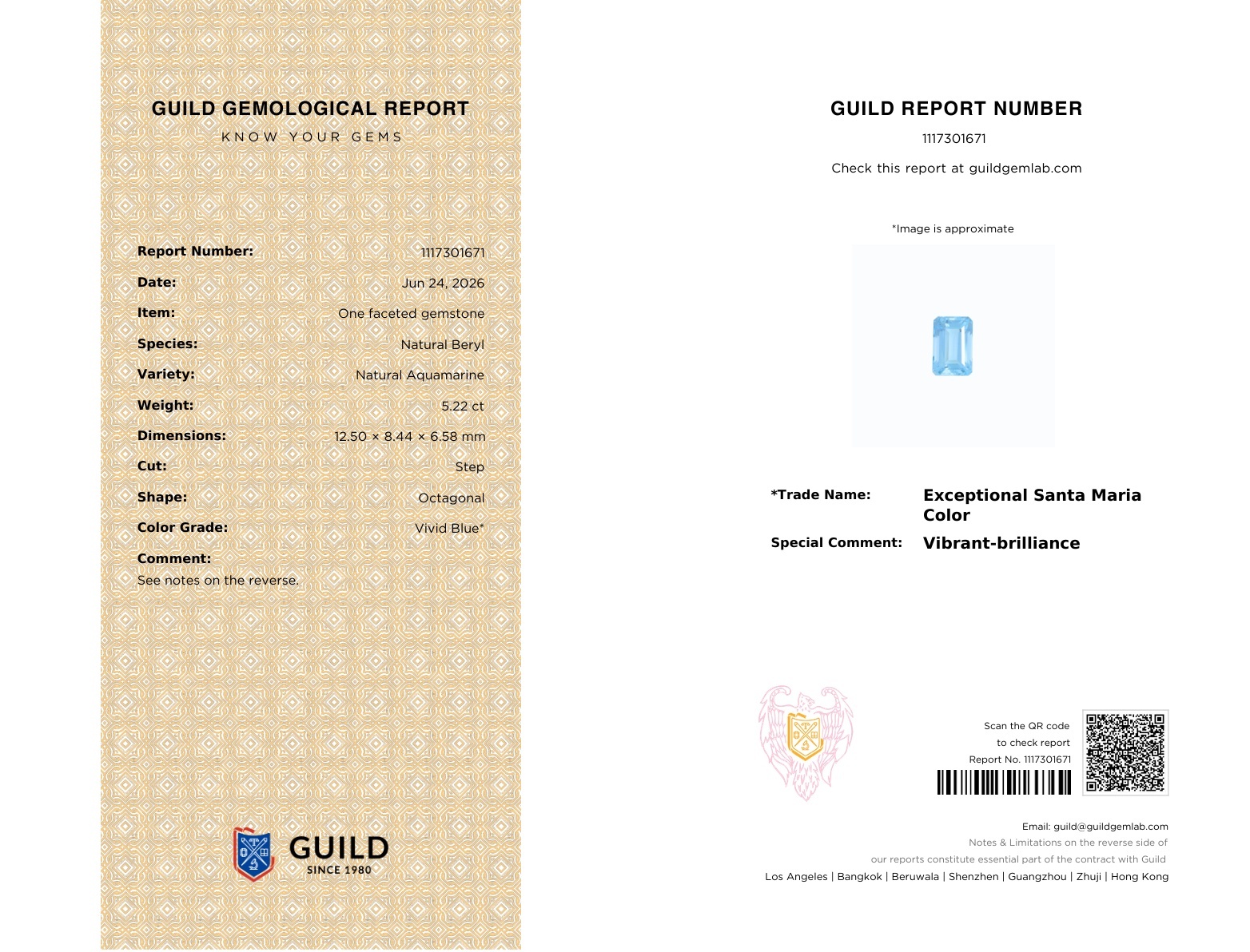 5.22ct 超級聖瑪利亞藍- 海藍寶石裸石 (配Guild寶石證書)