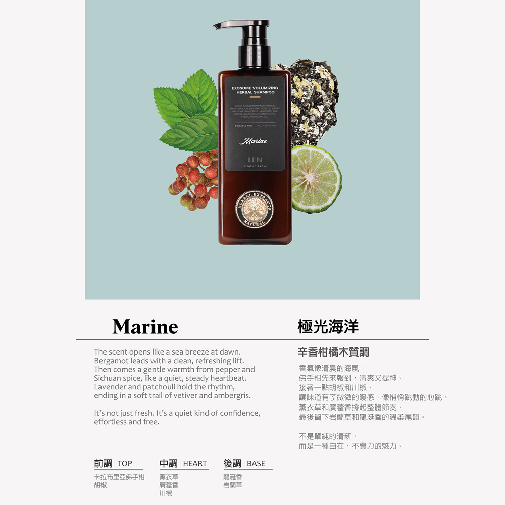 嵐 LEN - 極光海洋 外泌體 草本蓬鬆洗髮精（健髮養護洗髮露 / Marine / IFRA認證香精精油）