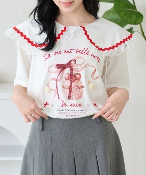 kutir / Lace Collar Ribbon T-Shirt