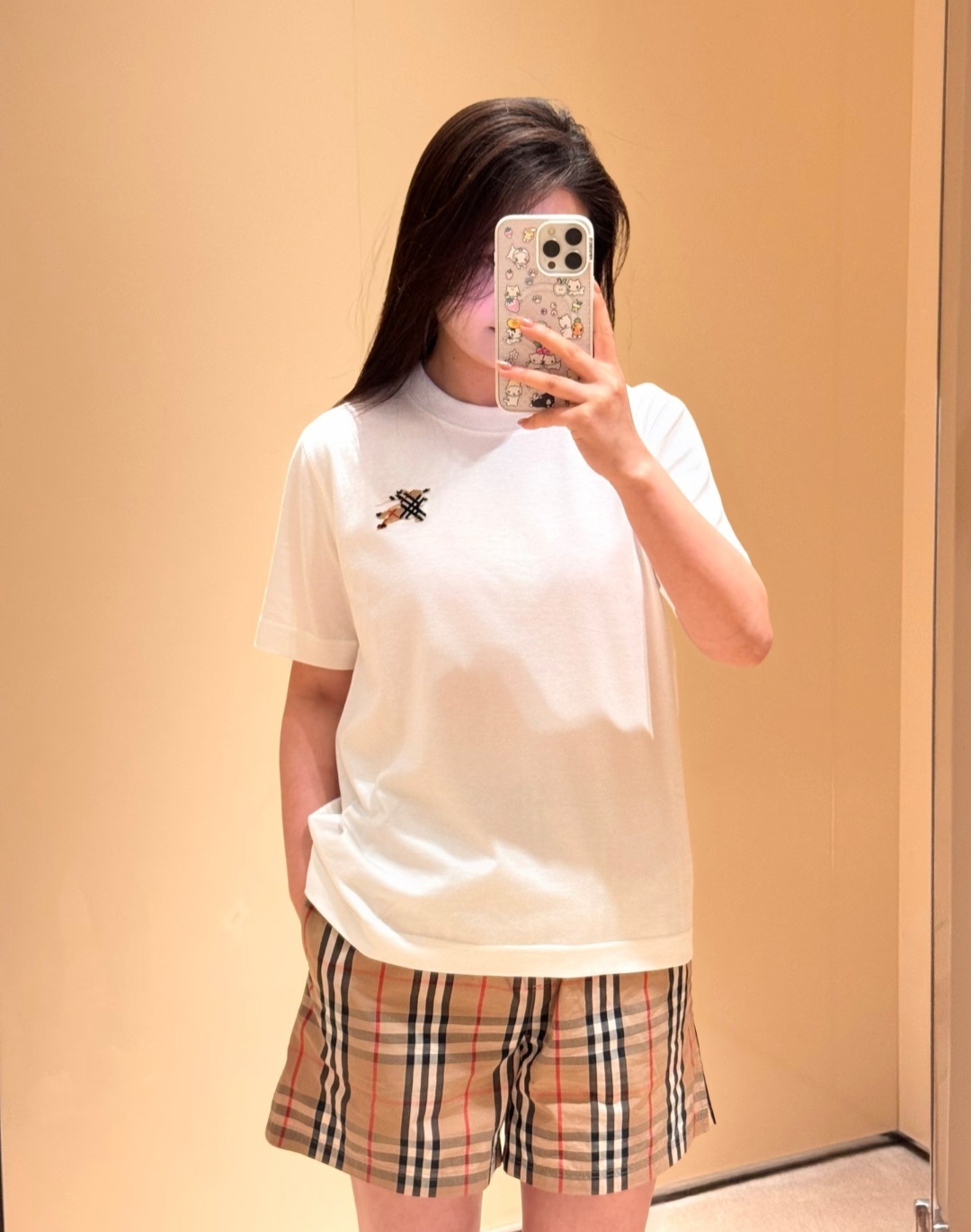 BBR 白色 細戰馬菱格刺繡 LOGO TEE  (男女款)