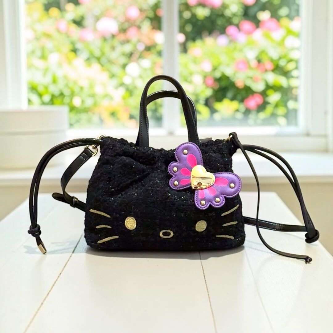 26079 Sanrio Hello Kitty x Anna Sui 聯乘黑玫瑰閃魅巾着兩用袋