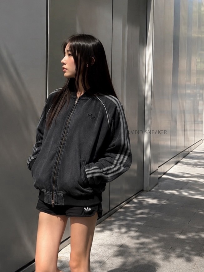 <經典街頭風😎>Adidas 寬鬆版型 飛行外套 水洗黑灰 丹寧