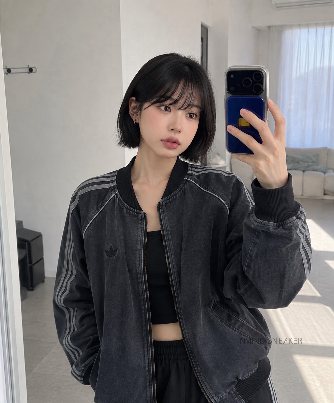 <經典街頭風😎>Adidas 寬鬆版型 飛行外套 水洗黑灰 丹寧