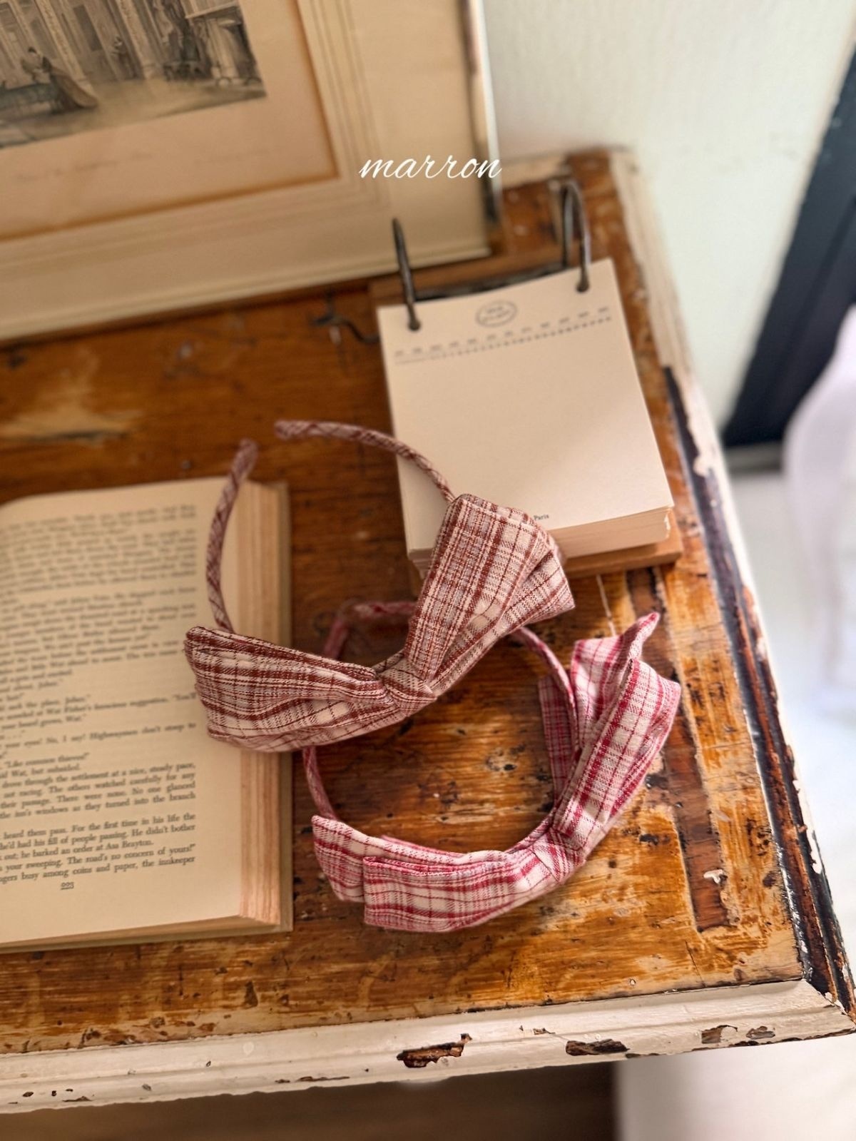 MARRON Vintage Check Ribbon Hairband