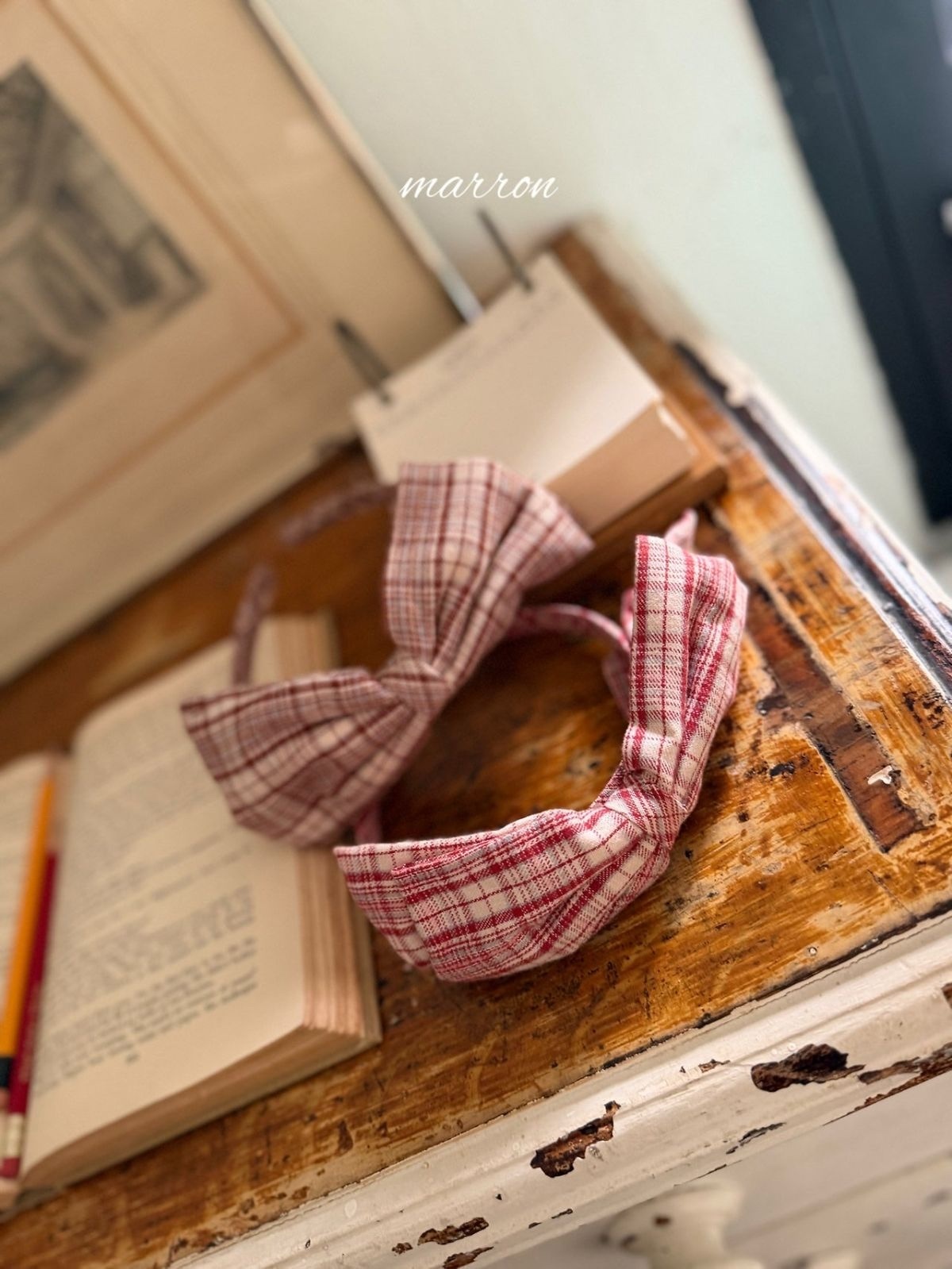 MARRON Vintage Check Ribbon Hairband