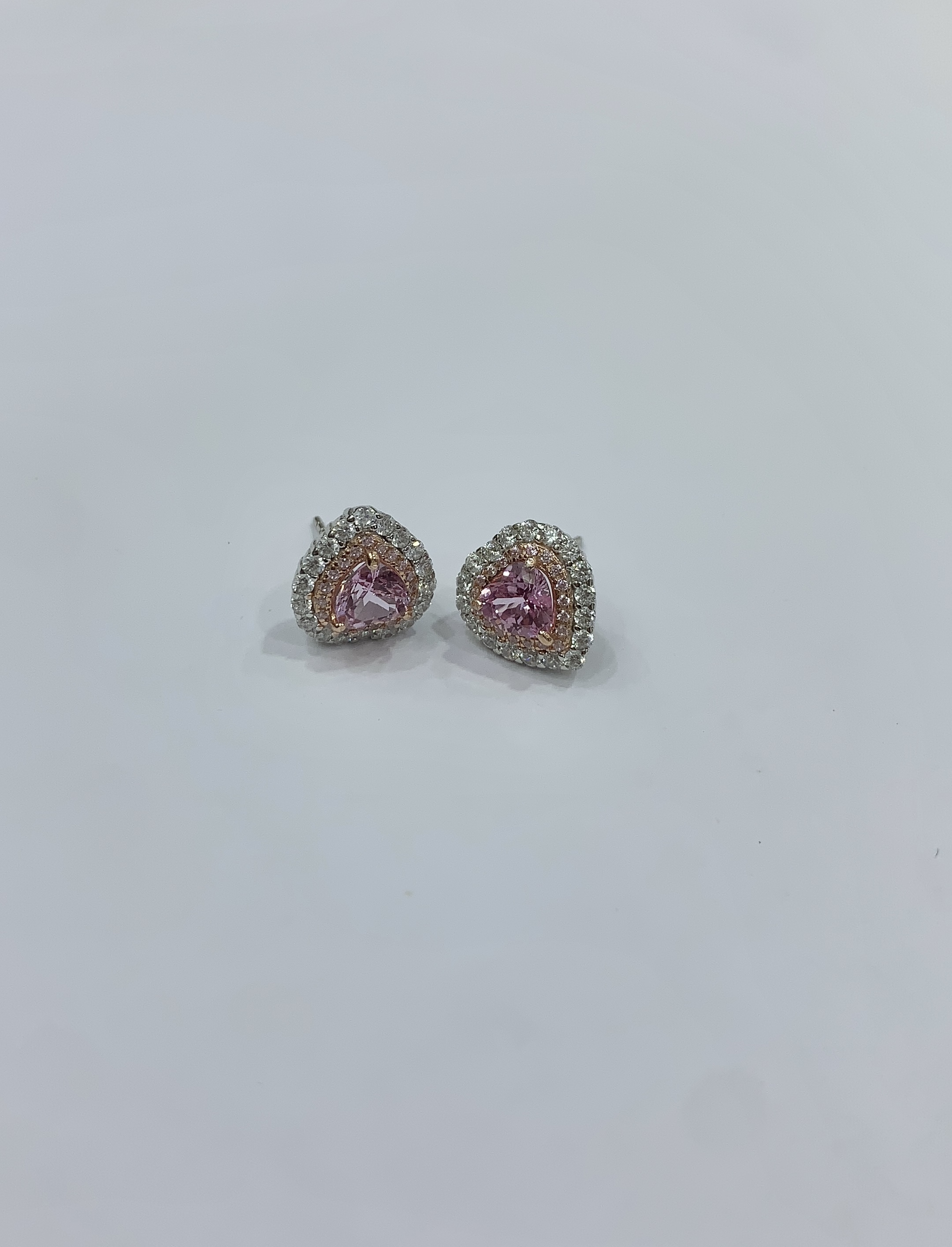 (BQ1) 培育櫻花粉藍寳耳釘6*6MM(S925銀)(包證書) #CE063 #1809STA