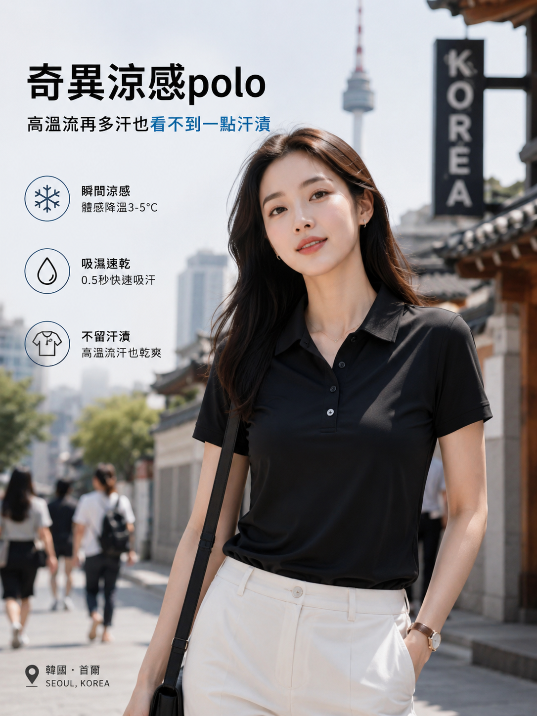 棉感機能奇異POLO-翻領-女款 降溫3.5度, 專利防汗漬外露,除汗臭杜絕火鍋異味