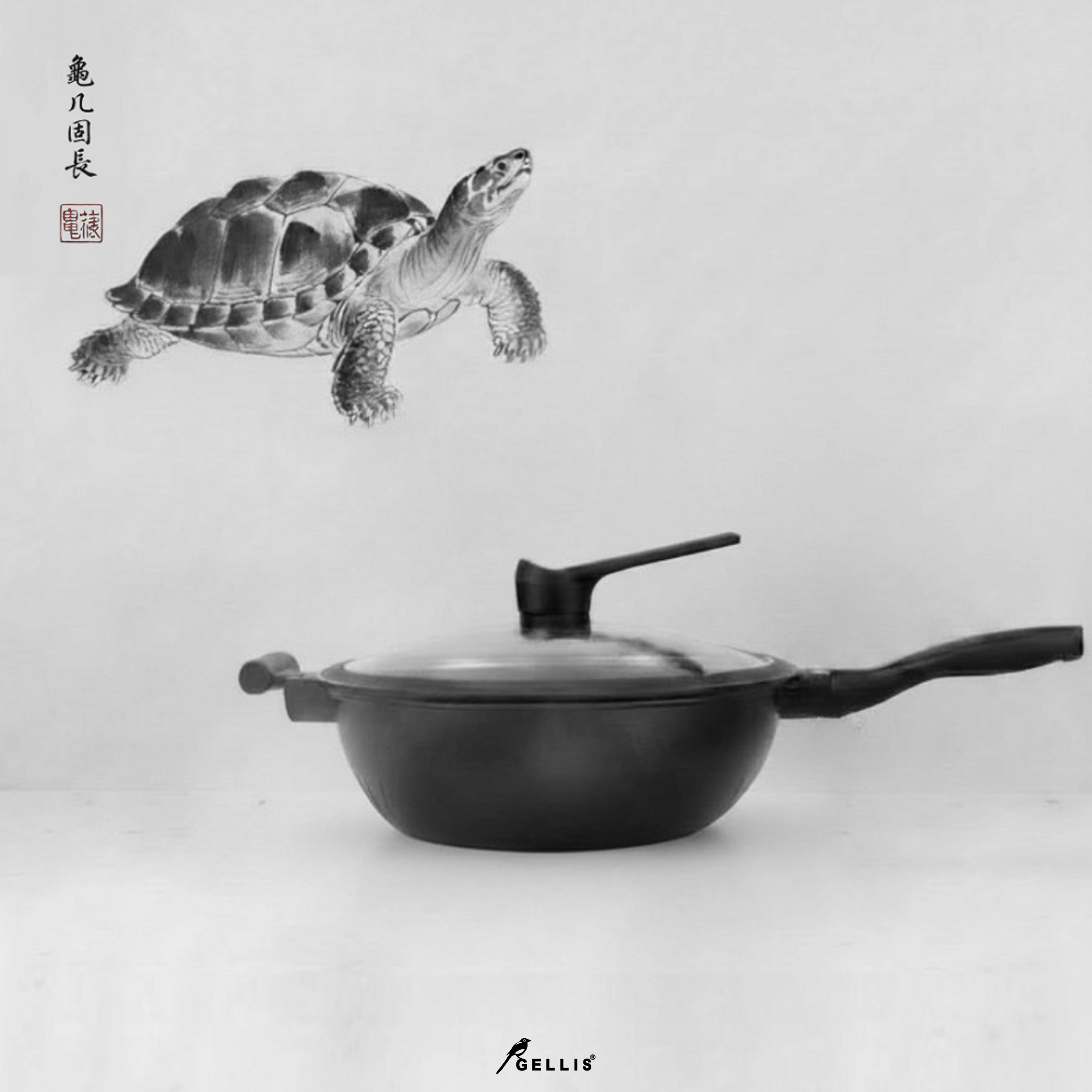 【寵粉優惠限時3天】GELLIS鵲利仕32cm TORTOISE龜藏微壓節能含蓋不沾炒鍋湯鍋火鍋萬用鍋