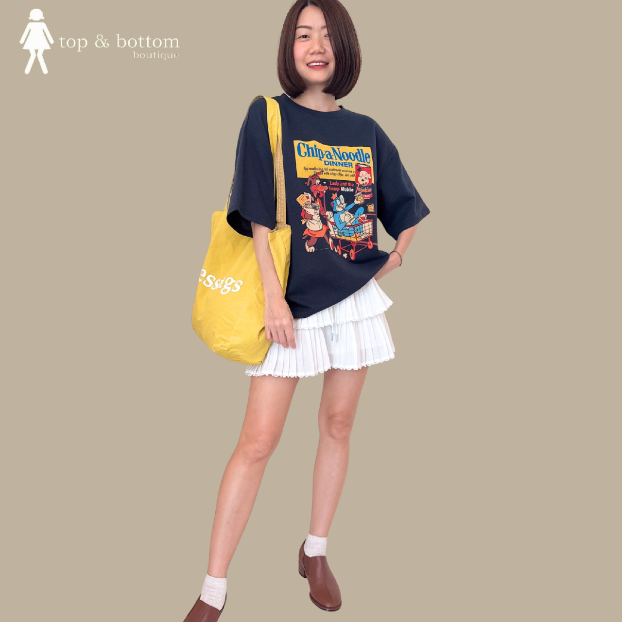 SHORT SLEEVE PRINTED LONG TEE WITH TOTE BAG