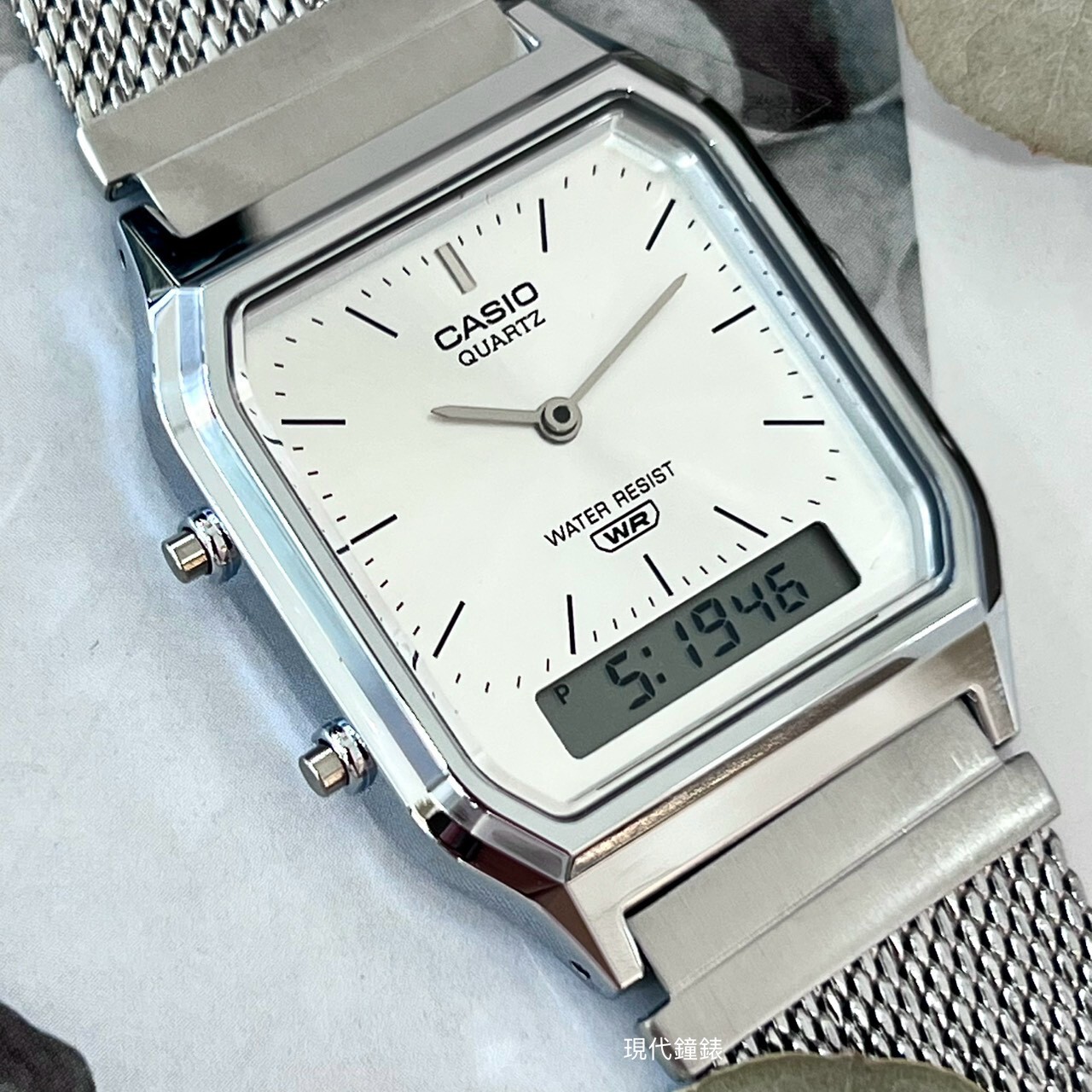 【CASIO 卡西歐】日系經典-網格編織雙顯中性錶 AQ-230EM-7A 29.8mm 現代鐘錶