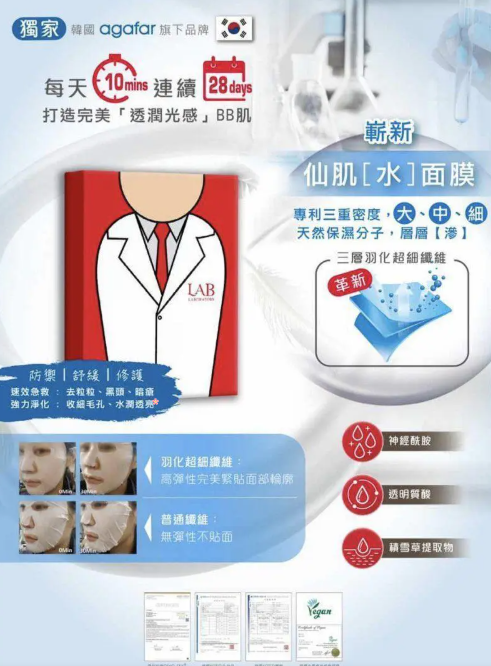 UT20 Agafar areiv LAB Laboratory Mask 仙肌水面膜 1盒5片