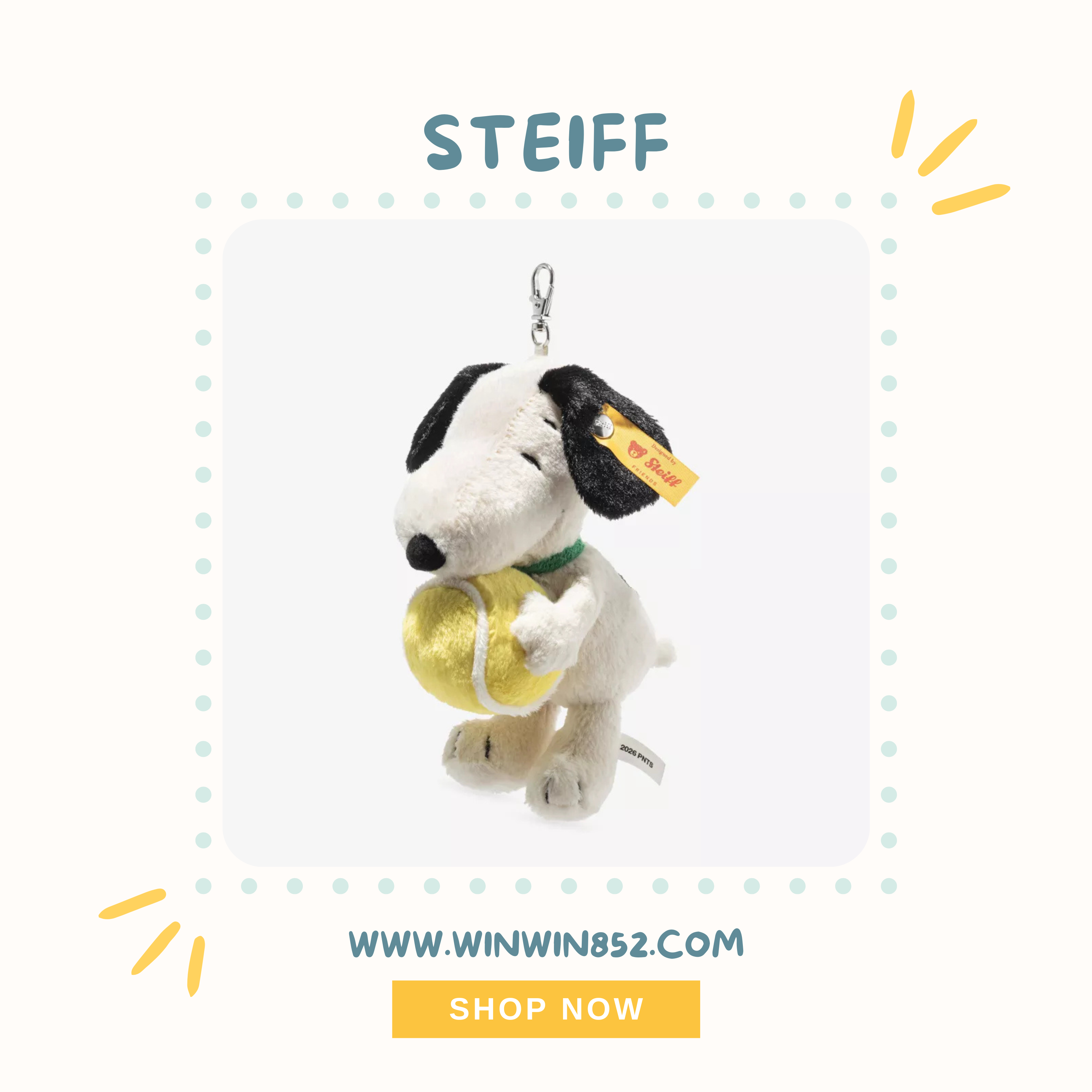 (Pre-order) Steiff x Snoopy Tennis Key Ring 15cm