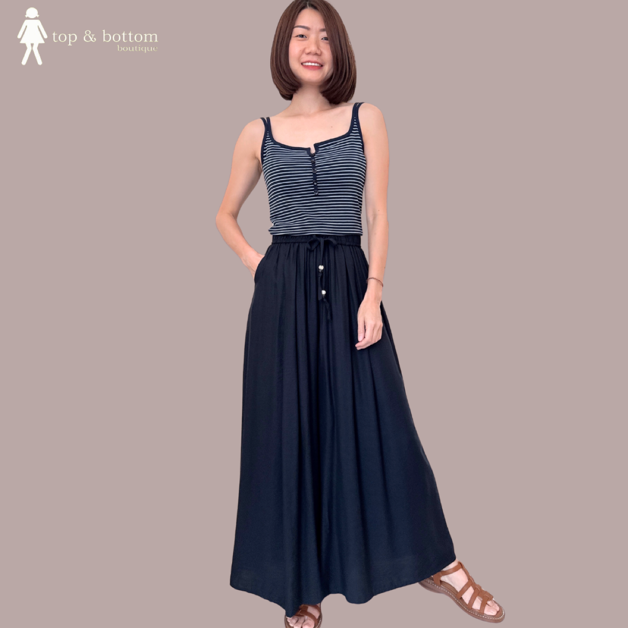 STRAP BUTTON STRIPED SINGLET