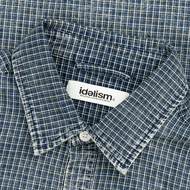 idealism BlueVintage Shirt 水洗格紋短襯 藍色 ID-53 [台灣現貨]