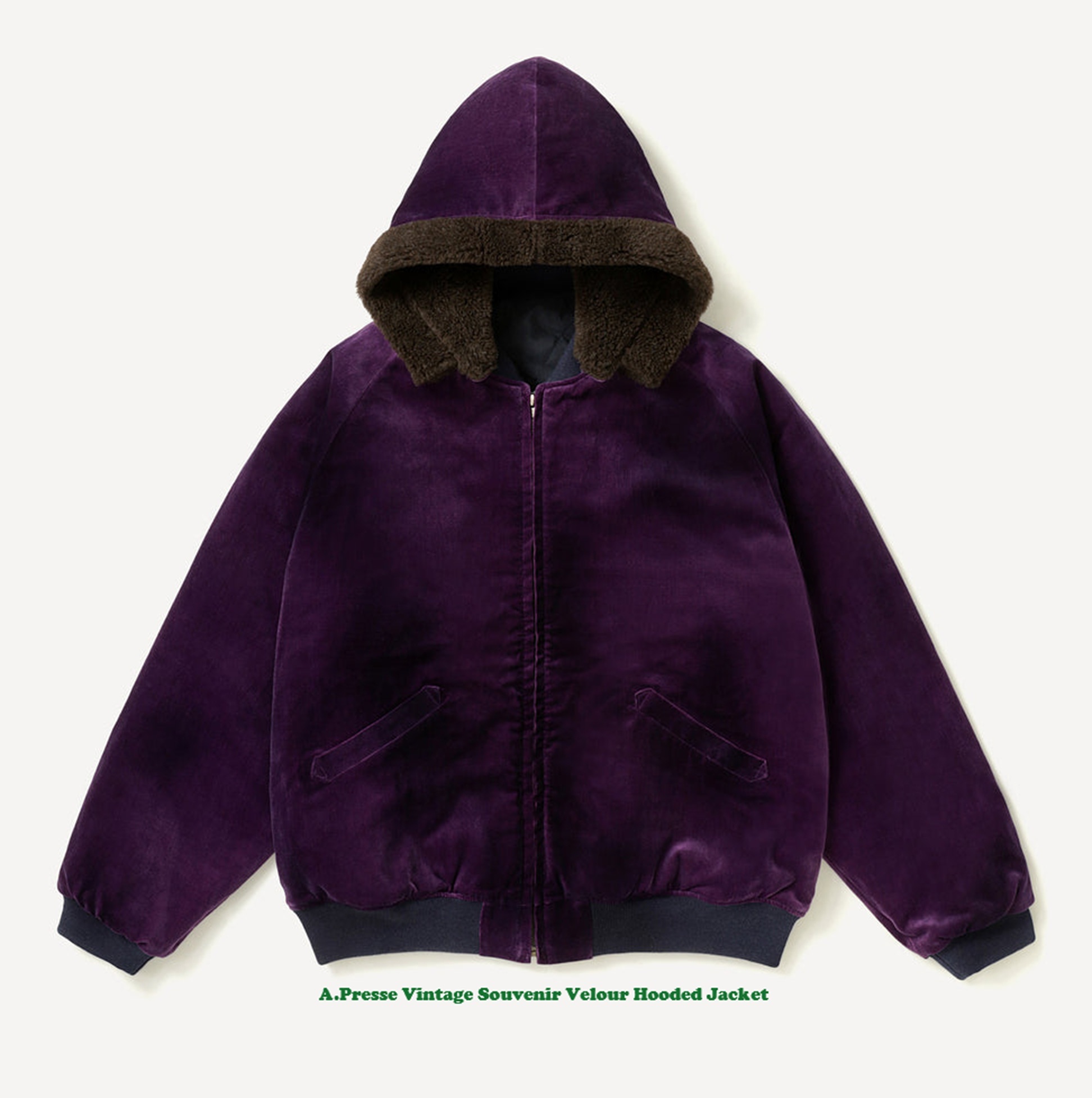 A.PRESSE 2026 A/W VINTAGE SOUVENIR VELOUR HOODED JACKET (26AAP-01-30) - PRE ORDER ITEM (預訂中)