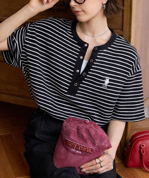 U.S. POLO ASSN. 別注款 華夫格 美式亨利領短 T