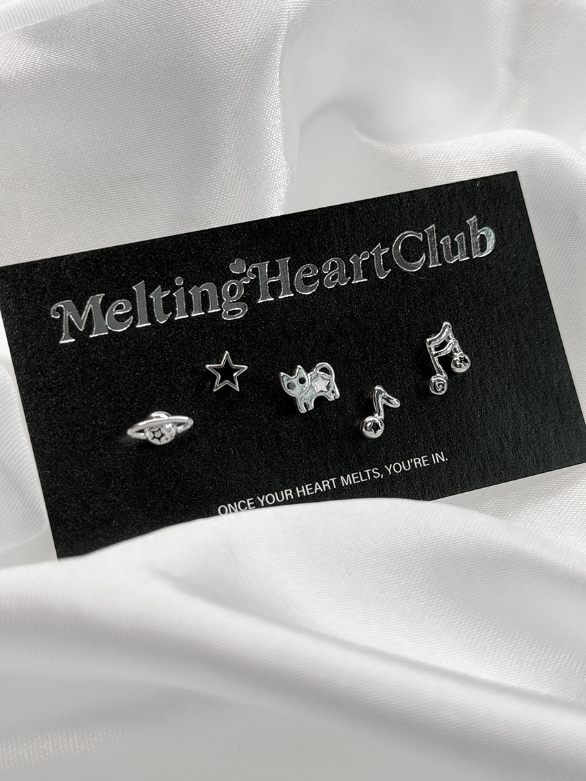 【預購】韓國代購 Melting Heart Club 貓咪 音樂 星空 醫療鋼 耳環 (單個)