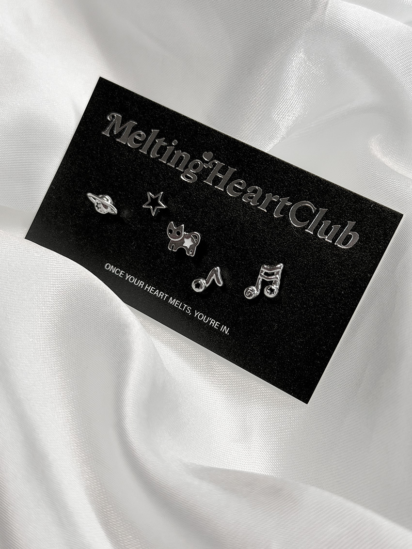 【預購】韓國代購 Melting Heart Club 貓咪 音樂 星空 醫療鋼 耳環 (單個)