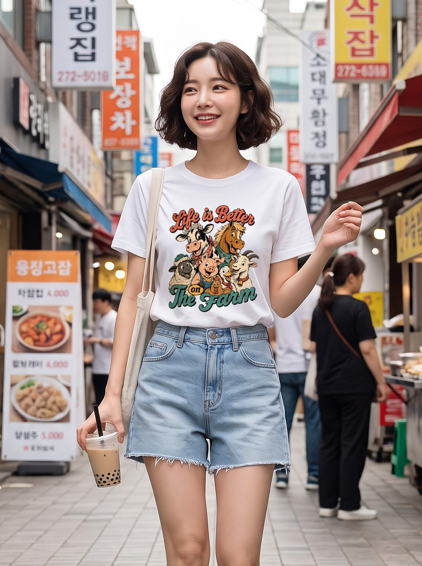 田園好朋友復古插畫棉T★趣味動物印花・休閒百搭短袖上衣