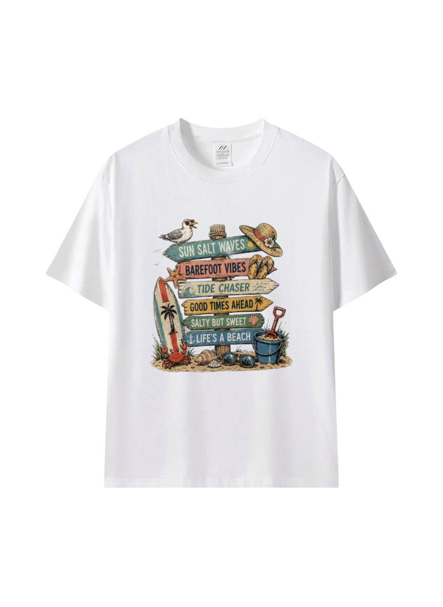 海灘假期指標印花棉T★Life’s a Beach 復古海洋風・