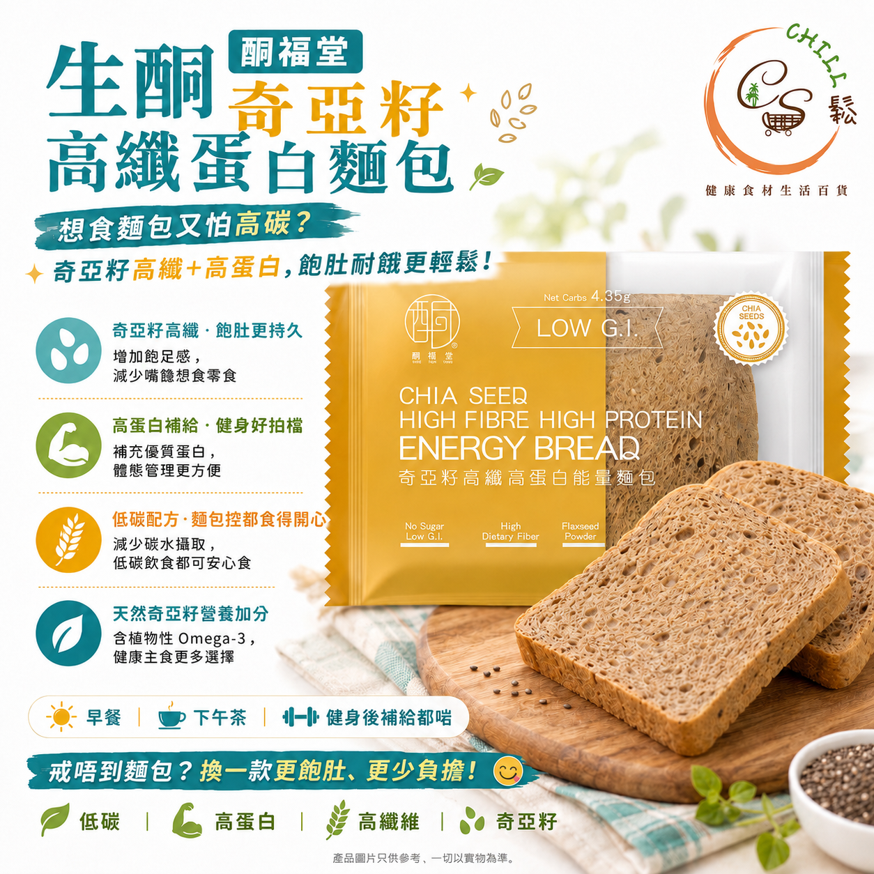 【現貨】酮福堂生酮奇亞籽高纖蛋白麵包盒裝 1盒 10包 獨立包裝丨純素推介