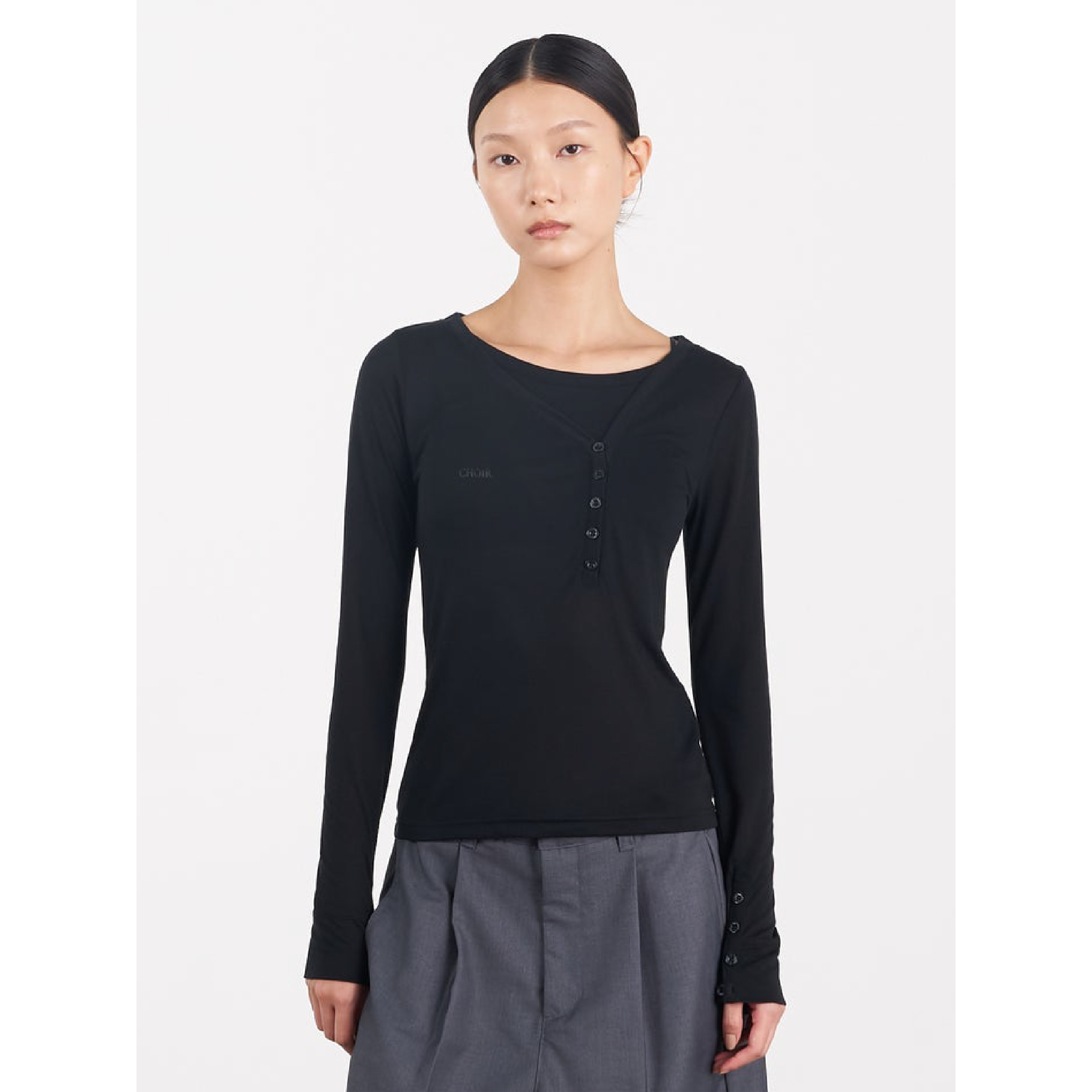 CHOIR Asymmetric Placket Long-Sleeve Top 不對稱門襟長袖Tee [WLST01]