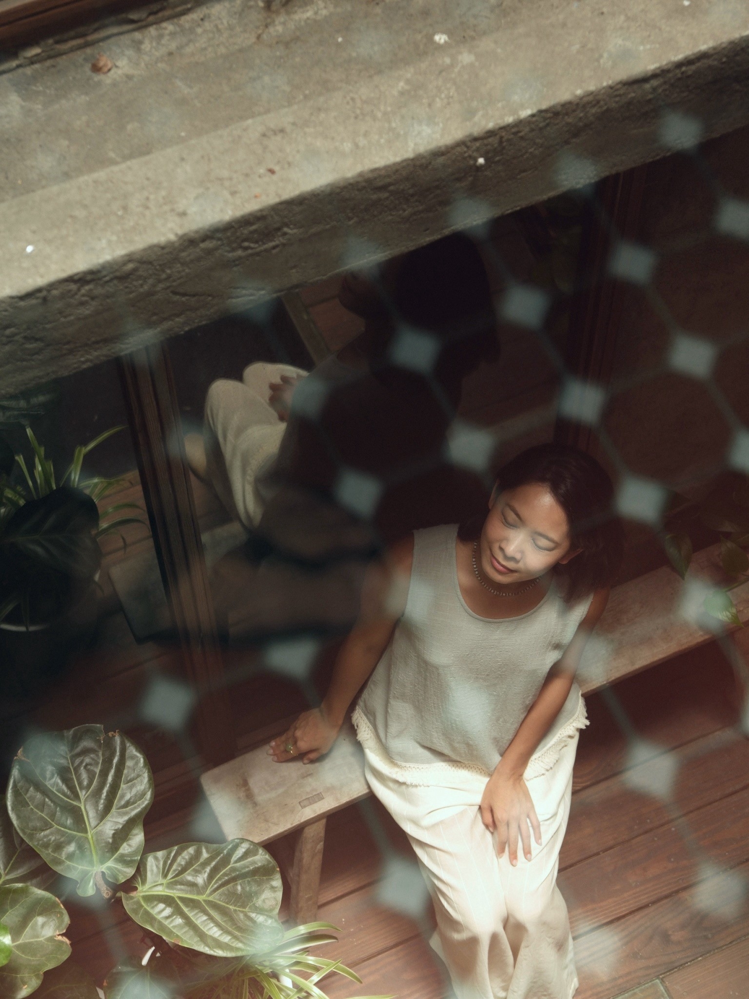 下擺綴流蘇背心 / 棉麻 淡綠