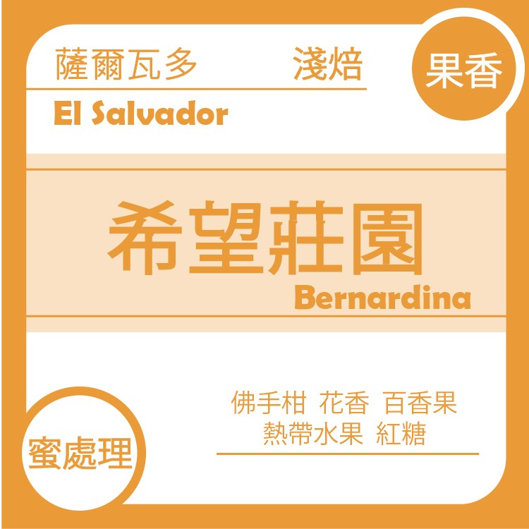頂級珍稀豆【 薩爾瓦多 希望莊園 Bernardina 】蜜處理