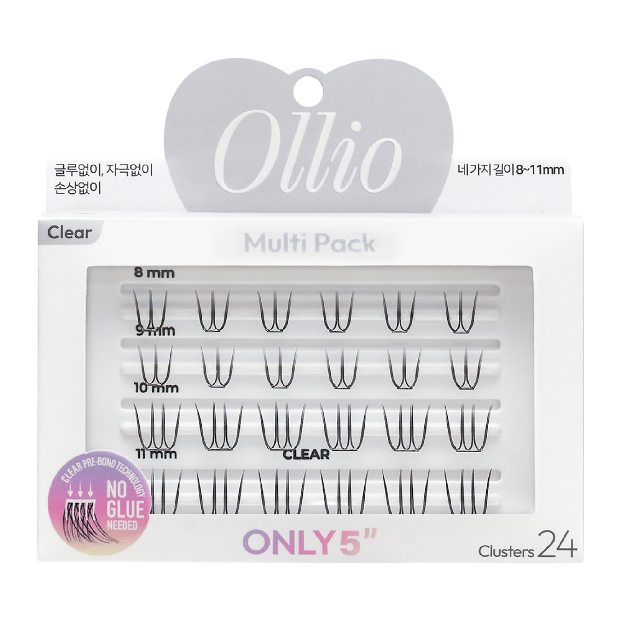 Ollio 免膠水假睫毛套組#Clear [Multi PACK] 24 clusters
