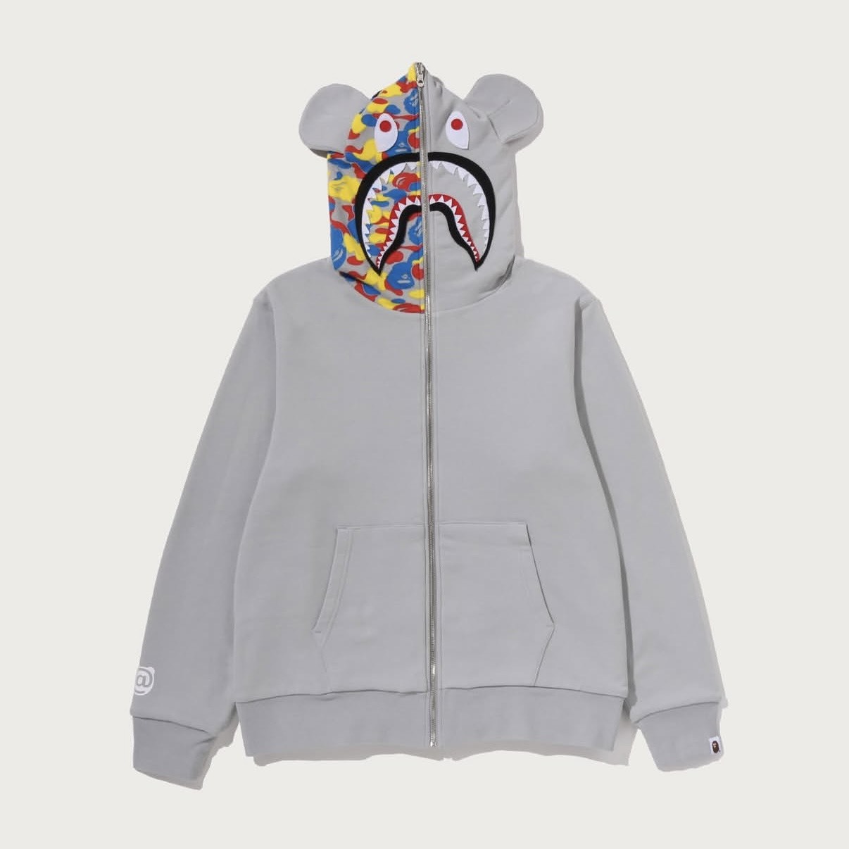 -(B5d02)-A BATHING APE BAPE X MEDICOM TOY 30TH ANNIV.BE@RBRICK SHARK FULL ZIP REVERSIBLE HOODIE 30週年 雙面穿 鯊魚外套 黃藍紅-1M73115905