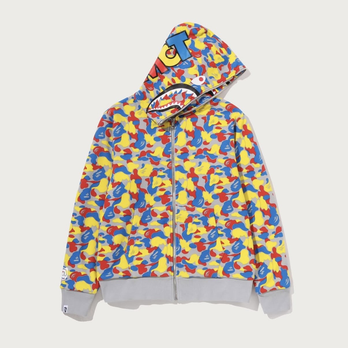 -(B5d02)-A BATHING APE BAPE X MEDICOM TOY 30TH ANNIV.BE@RBRICK SHARK FULL ZIP REVERSIBLE HOODIE 30週年 雙面穿 鯊魚外套 黃藍紅-1M73115905