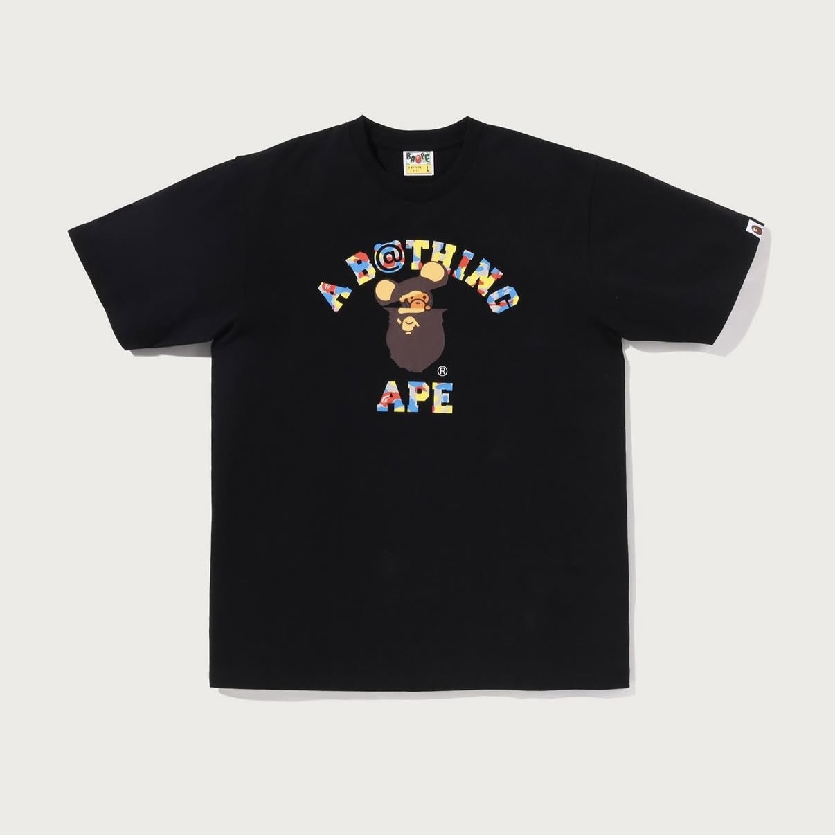 -(B4eo3)-A BATHING APE BAPE X MEDICOM TOY 30TH ANNIV.BE@RBRICK COLLEGE MILO TEE 30 週年 開腦猿人 短T 黑色/白色-2M73110904