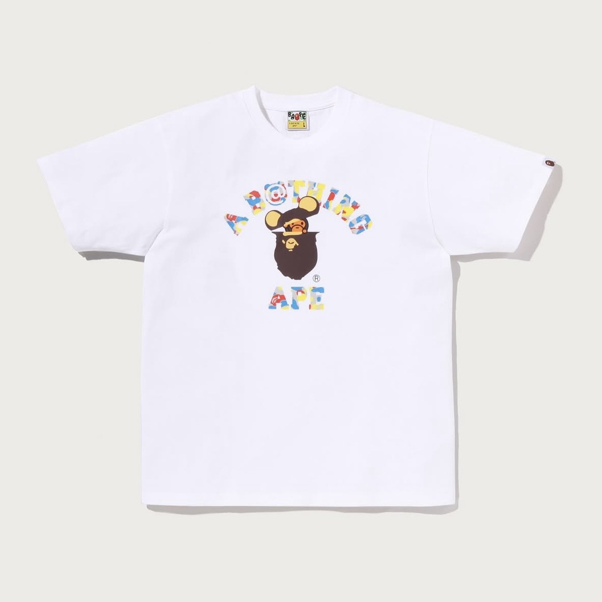 -(B4eo3)-A BATHING APE BAPE X MEDICOM TOY 30TH ANNIV.BE@RBRICK COLLEGE MILO TEE 30 週年 開腦猿人 短T 黑色/白色-2M73110904