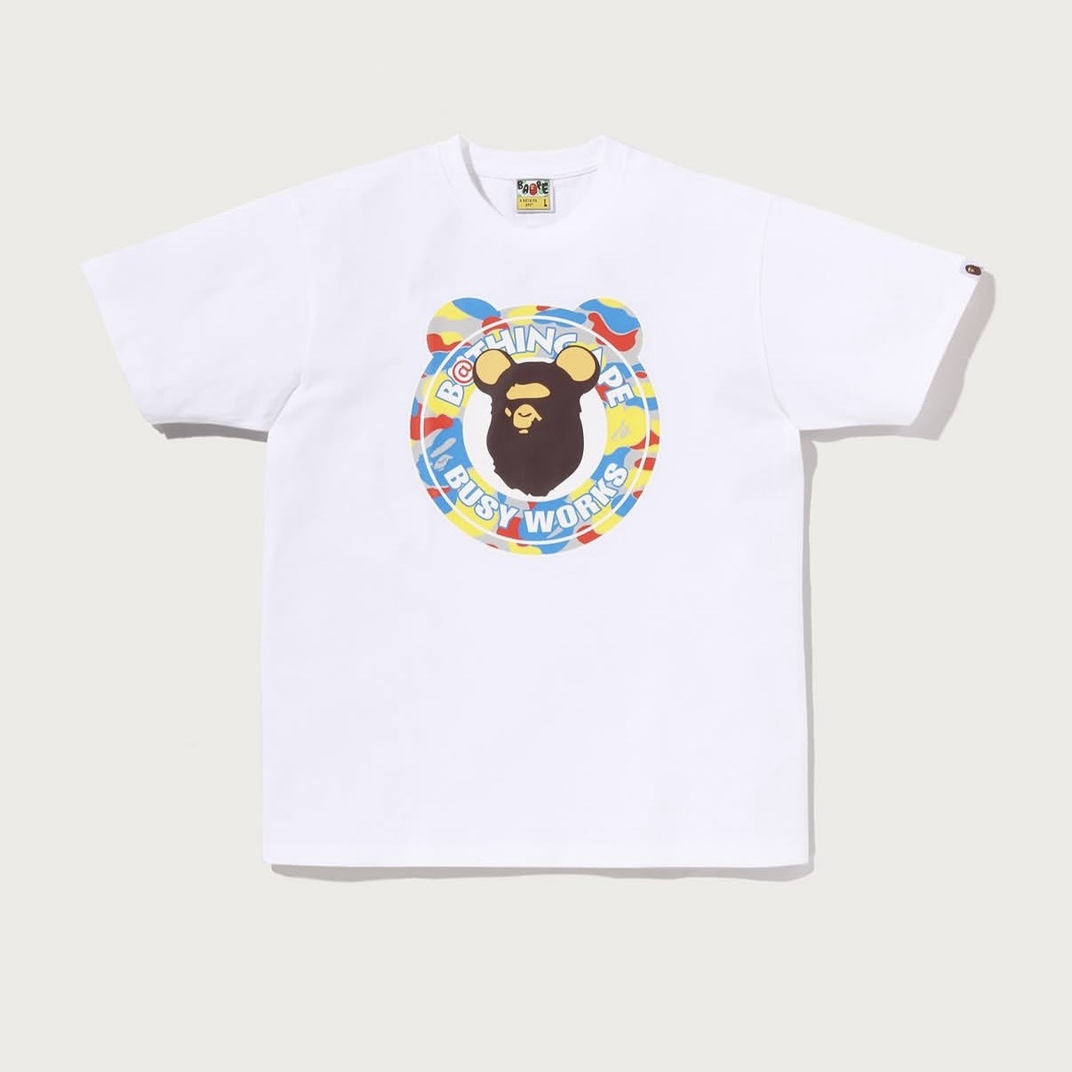 -(B3e02)-A BATHING APE BAPE X MEDICOM TOY 30TH ANNIV.BE@RBRICK  BUSY WORKS TEE 30週年 工作 短Ｔ白色-1M73110903