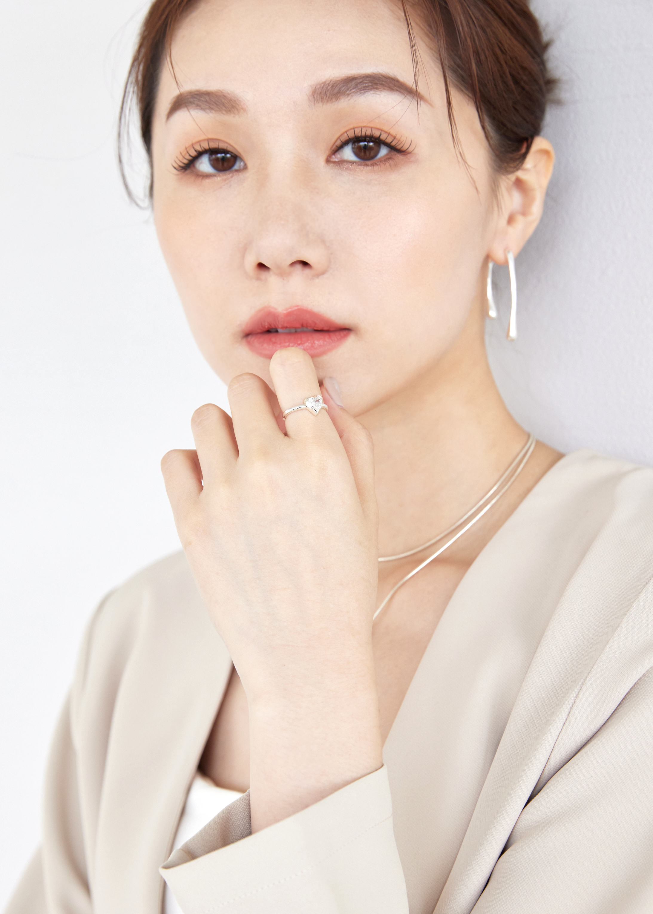 不規則愛心鋯石純銀戒指