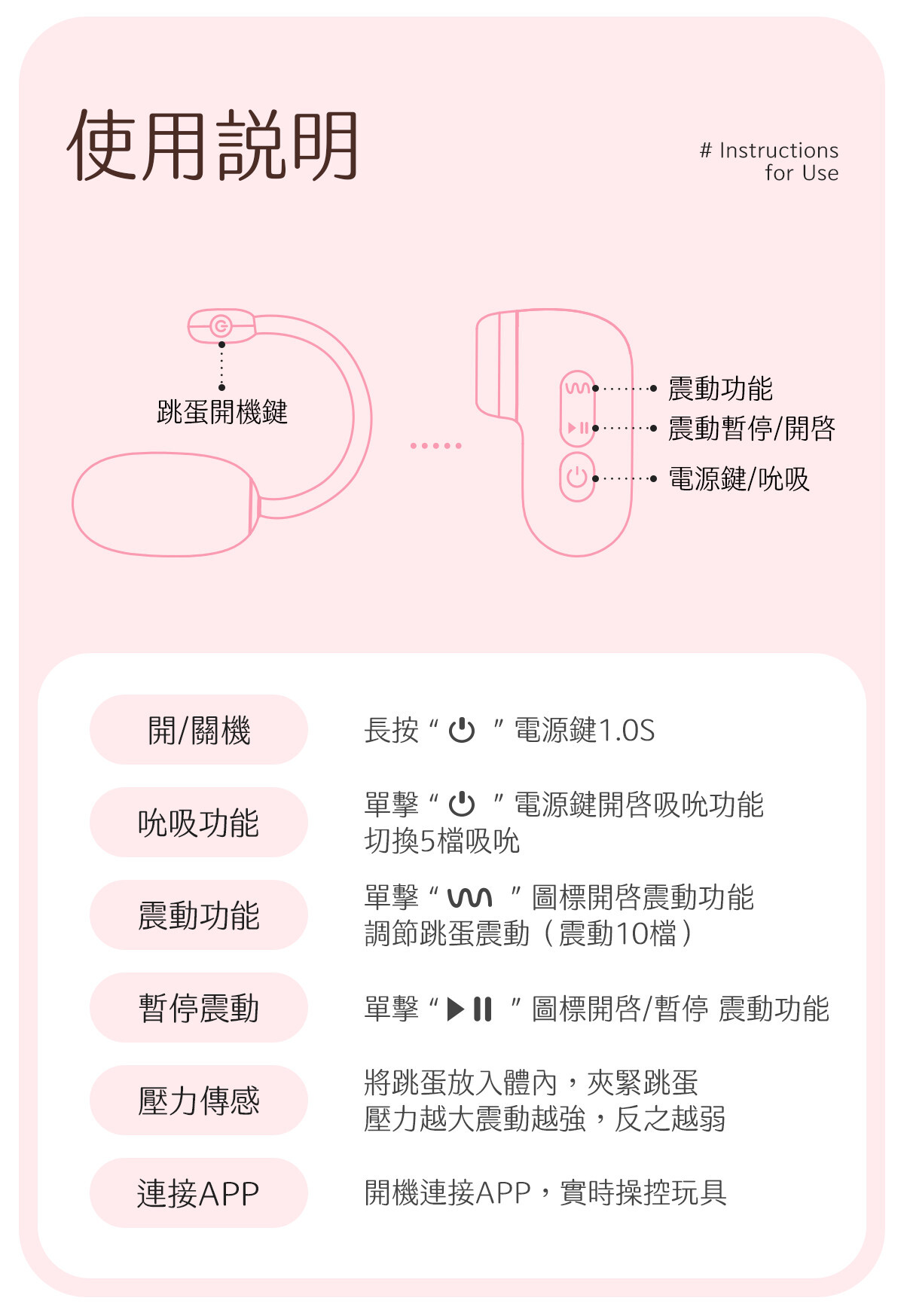 Kisstoy 氣墊PUPU手機遙控吸啜器震蛋組操作指南，詳細圖文說明跳蛋開機鍵與吸啜器按鍵配置，輕鬆切換震動與壓力傳感功能。