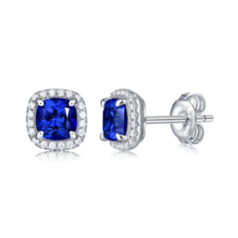 EAR-JJG0809-062 XSE0102培育藍寶石S925銀鍍白金耳釘枕形 1.0ct [MX05S] (A62)