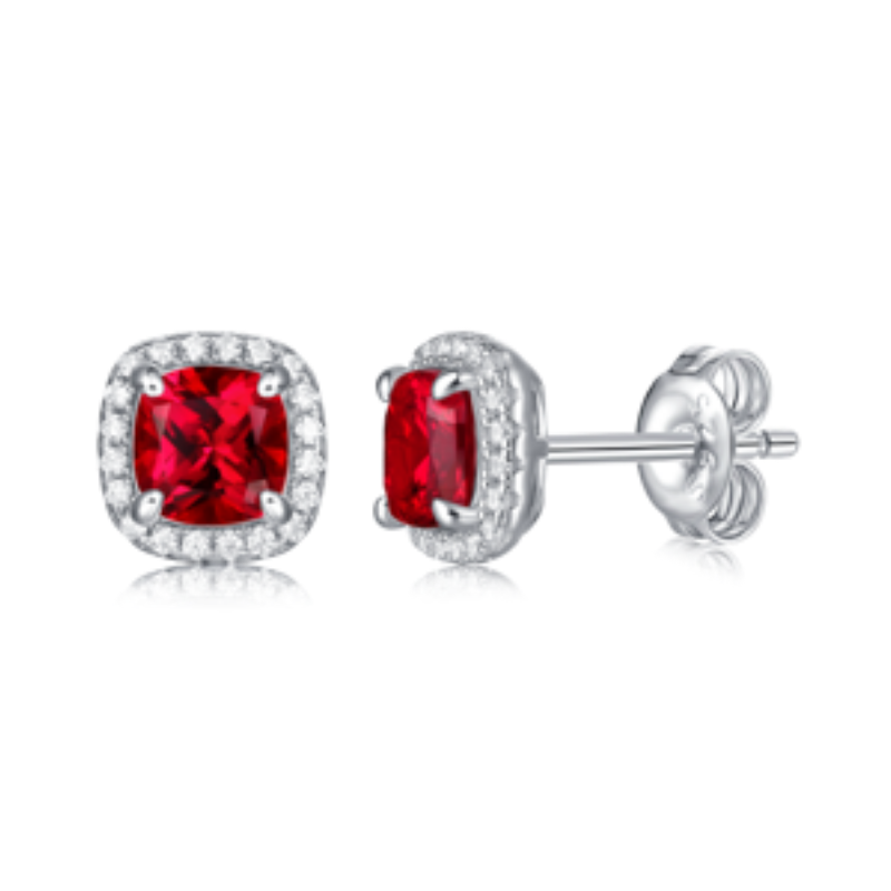 EAR-JJG0809-061 XSE0102培育紅寶石S925銀鍍白金耳釘枕形 1.0ct [MX05S] (A61)