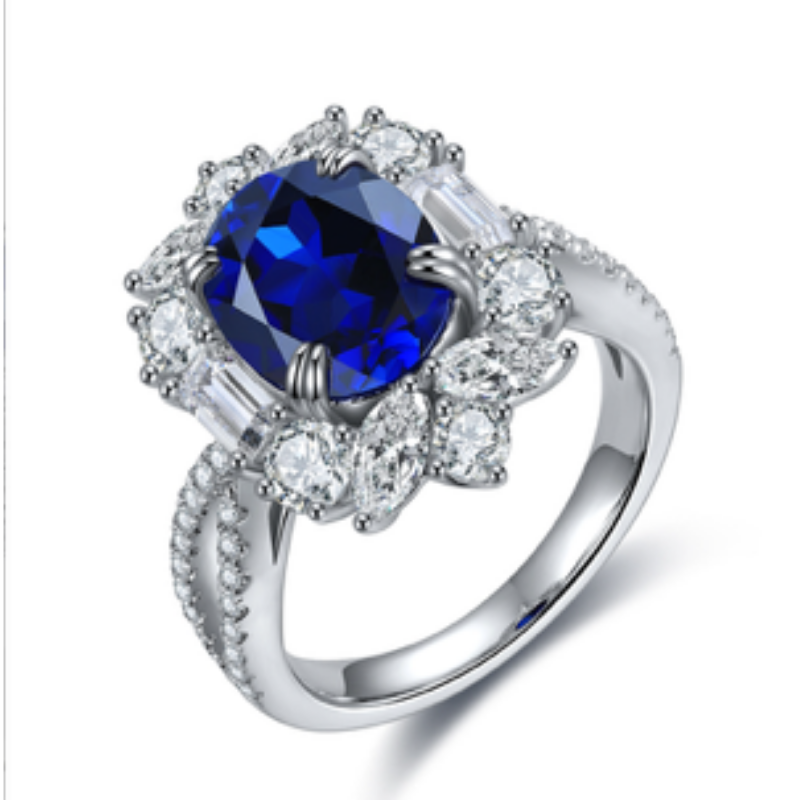 RIN-JJG0809-058 培育藍寶石戒指 3.6ct 8*10mm [AS14M] (A58)