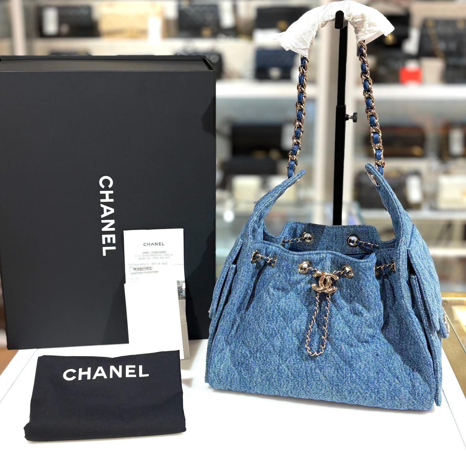 全新CHANEL 25 BAG SMALL AS5293 26A 洗水藍牛仔布金扣 #小號 #BRAND NEW #香榭站正品
