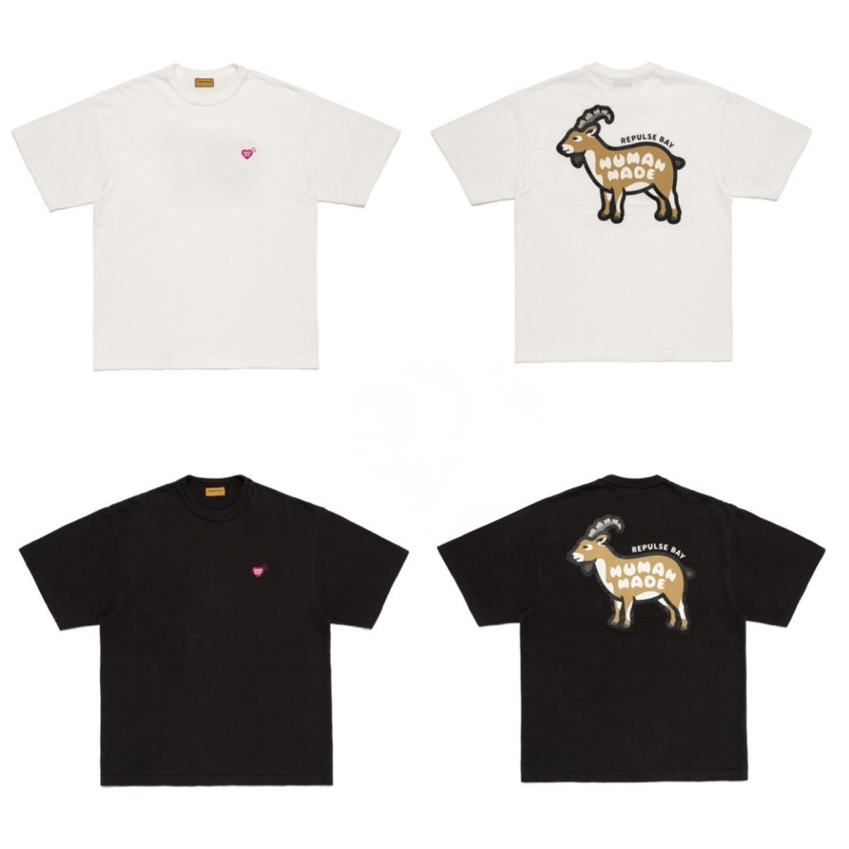 -(B018)-HUMAN MADE HONGKONG WILD GOAT 香港限定 小愛心 背後羱羊 短T 白色-HM31TE046